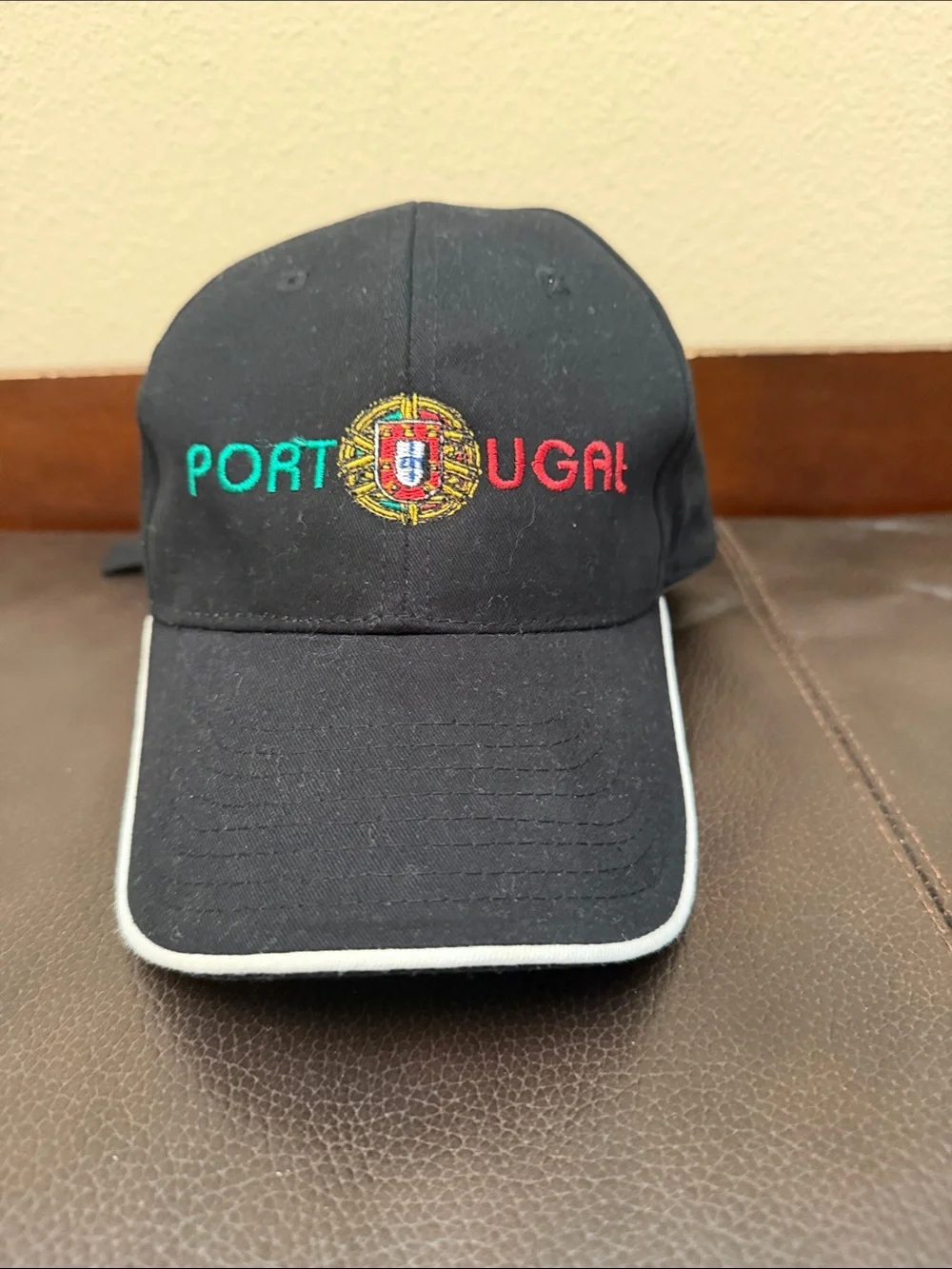 Portugal Black Baseball Cap Features Embroidered Portuguese Flag Emblem